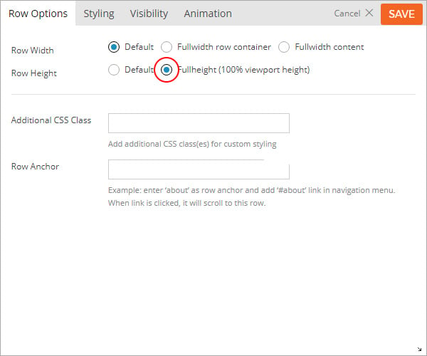 Full height row setting