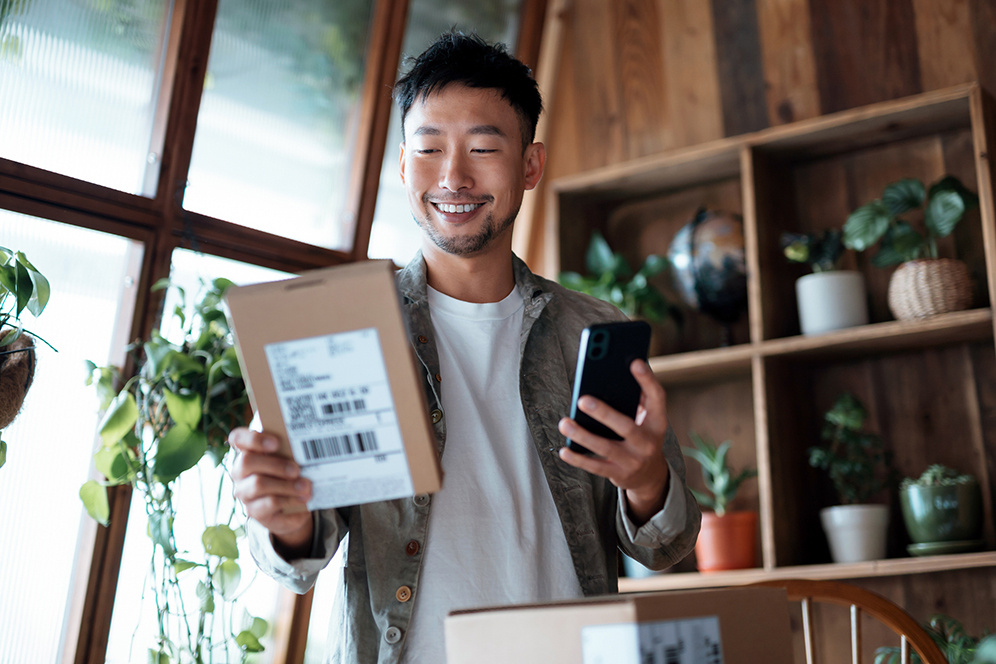 young man with new delivery