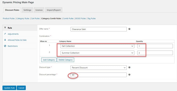 Combinational Discount Setting