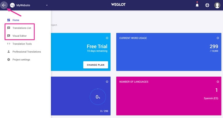 Manage Translations in Weglot Cloud Interface