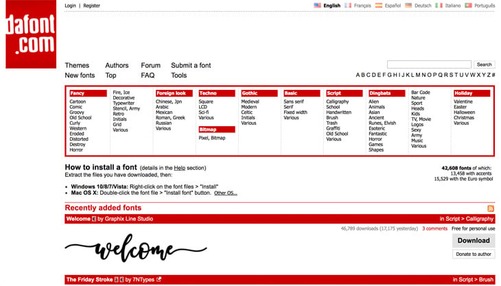 DaFont Screenshot Themify Custom Fonts