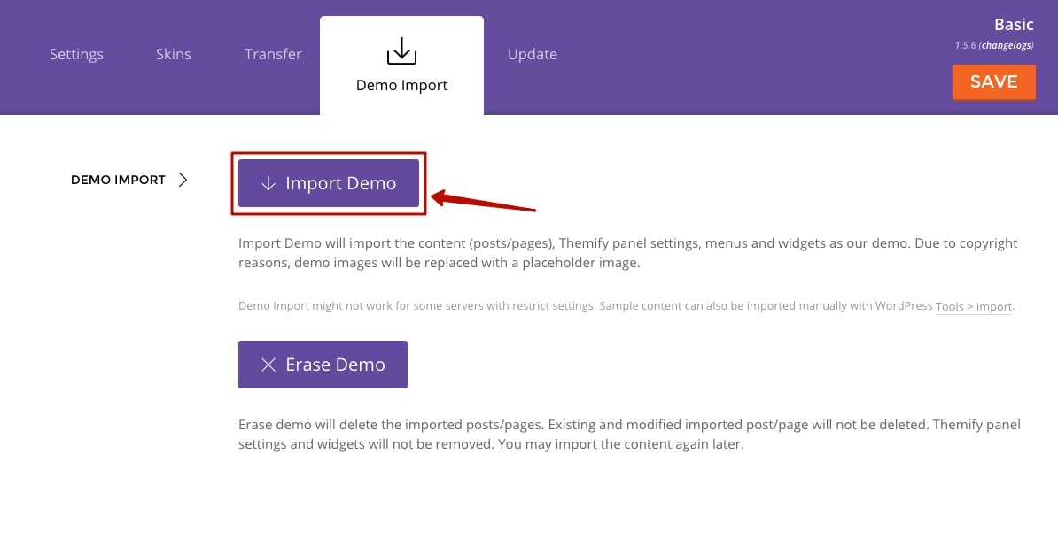 how to import demo content