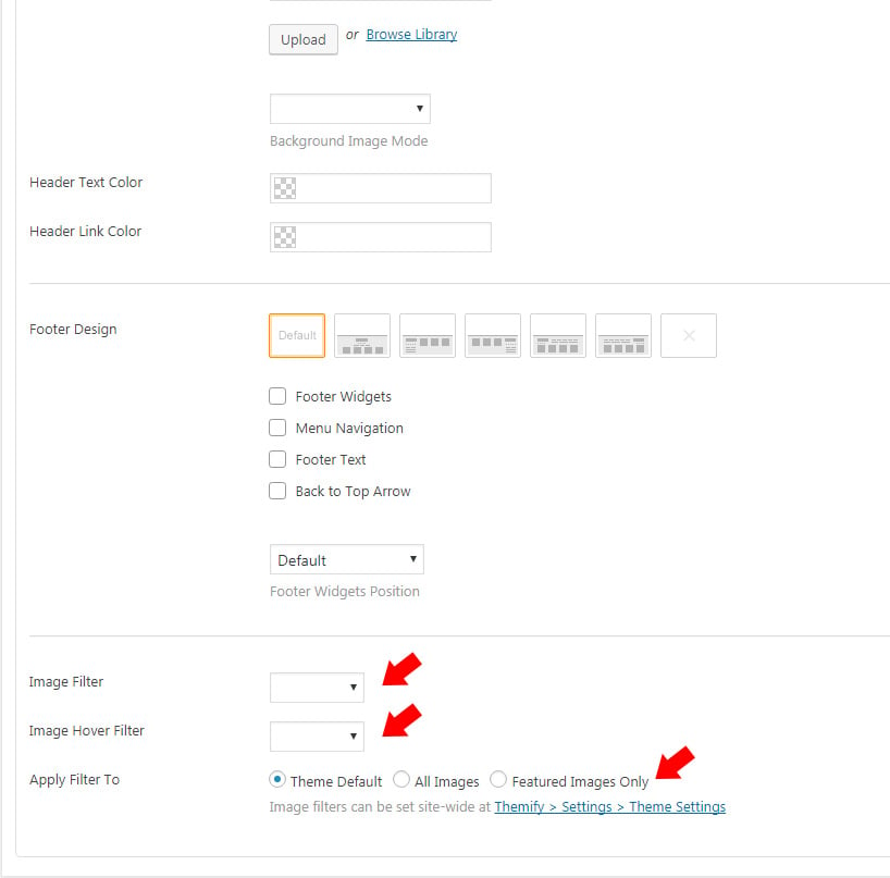 Image filter per post or per page