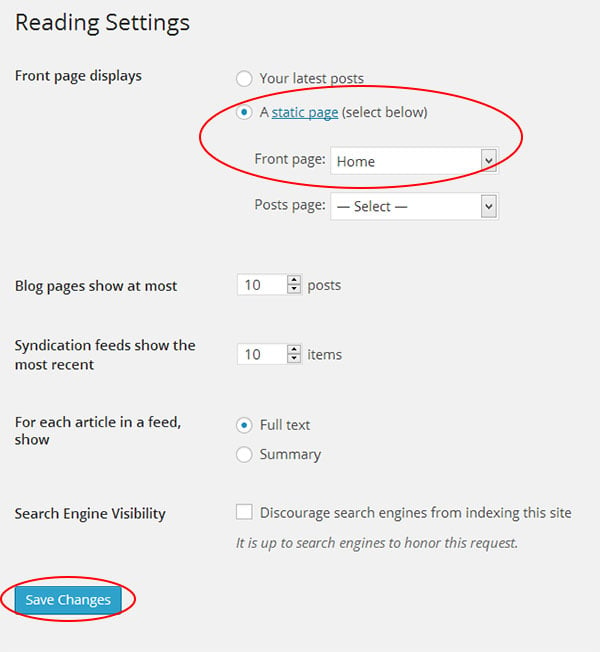 how to set custom front page on your site