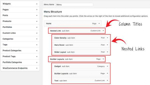 setting naviations titles above nested links