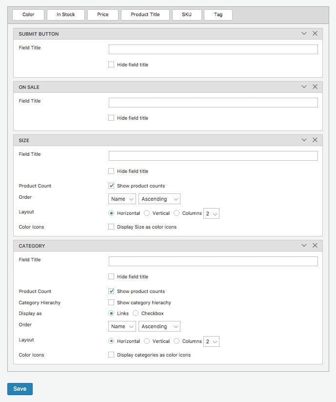 product filter options