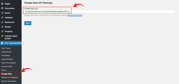 ptb extra field map tutorial on how to input Google API key