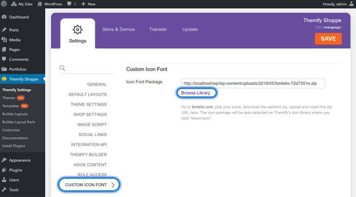 Themify Settings Custom Icon Font Fontello