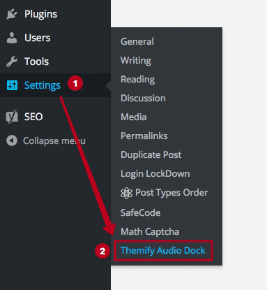 where to find the audio dock settings