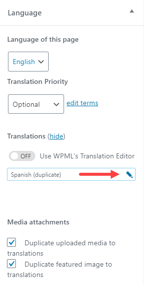 Language Sidebar Edit