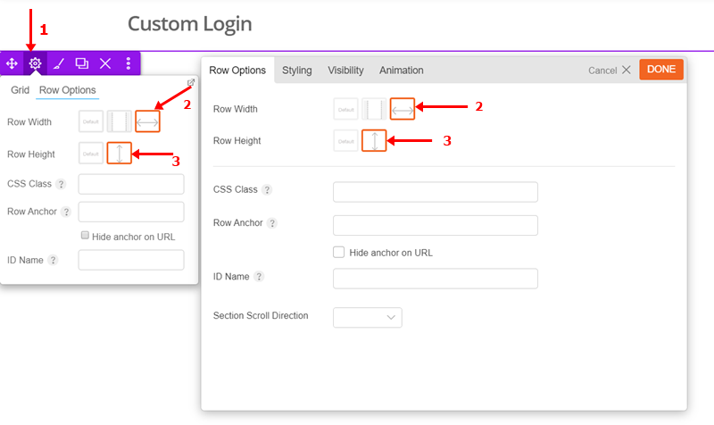 Custom Login Row Options