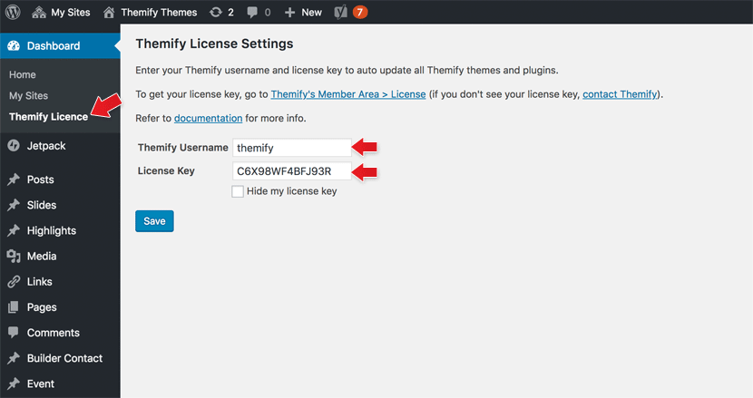 Themify Updater license key