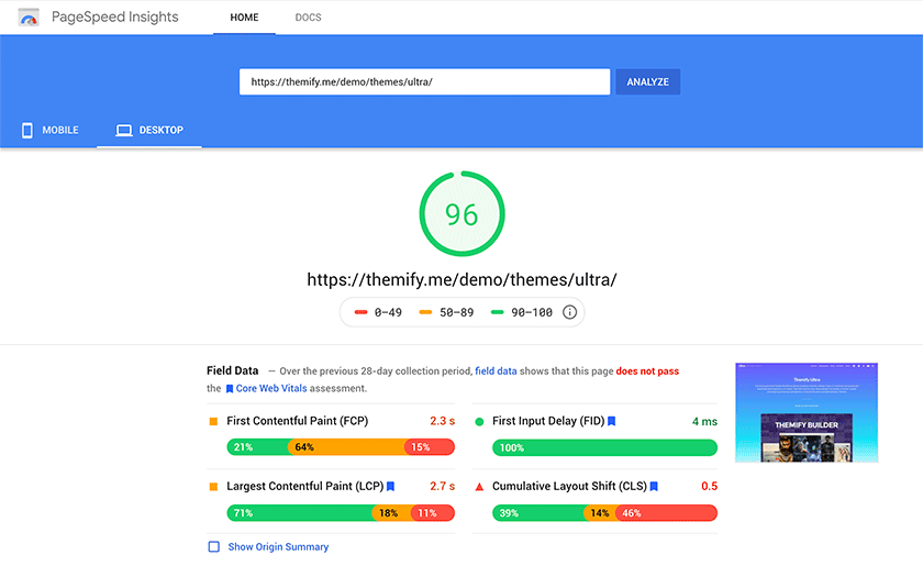 Ultra pagespeed score