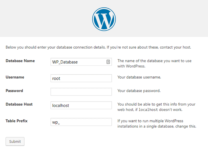 WordPress database information